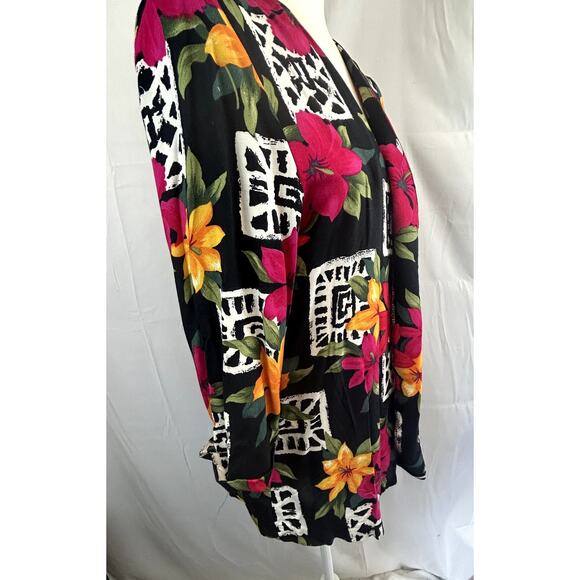 Just Amanda  Vintage size 10 over shirt open 3/4 sleeves USA Rayon black print - Picture 4 of 11